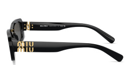 Shop MIU MIU Vertical Logo Rectangle Sunglasses in Black online.