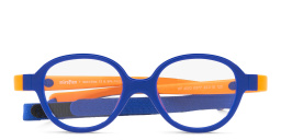 Mira Flex Logo Kids Round Eyeglasses in Blue & Orange – Product Photo 1