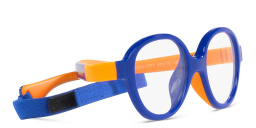 Shop Mira Flex Logo Kids Round Eyeglasses in Blue & Orange online.