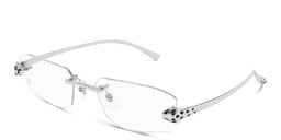 Shop Cartier Panthère de Cartier Unisex Rimless Wide Irregular Eyeglasses in Silver online.