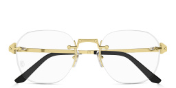 Shop Cartier Santos de Cartier Rimless Round Eyeglasses in Gold online.