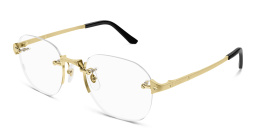 Shop Cartier Santos de Cartier Rimless Round Eyeglasses in Gold online.