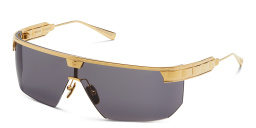Shop BALMAIN Major Unisex Half-Rim Wide Mask Sunglasses in Gold online.