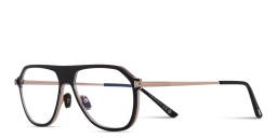 Shop TOM FORD Logo Wide Pilot Eyeglasses in Black online.