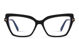 Shop TOM FORD Logo Wide Cat-Eye Eyeglasses in Shiny Black online.