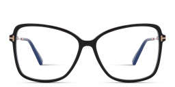 Shop TOM FORD Logo Wide Butterfly Eyeglasses in Shiny Black online.