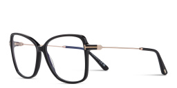 Shop TOM FORD Logo Wide Butterfly Eyeglasses in Shiny Black online.