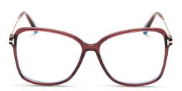 Shop TOM FORD Logo Wide Butterfly Eyeglasses in Shiny Bordeaux online.