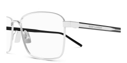 Shop SAINT LAURENT Naked Wire Core Unisex Wide Rectangle Eyeglasses in Silver online.