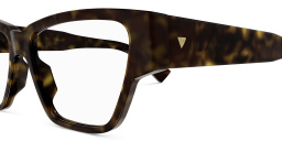 Shop BOTTEGA VENETA Bold Triangle Stud Wide Cat-Eye Eyeglasses in Havana online.