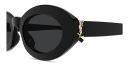 نظارات شمسية بيضاوية بشعار العلامة على المفصّلات من سان لوران بلون أسود - صورة المنتج 3