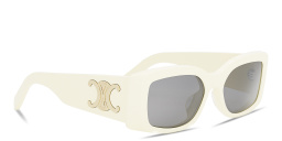 Shop CELINE Triomphe White Rectangular Sunglasses in Solid ivory online.