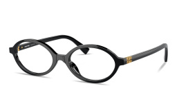 Shop MIU MIU Vertical Logo Oval Eyeglasses in Black online.