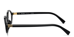 Shop MIU MIU Vertical Logo Oval Eyeglasses in Black online.