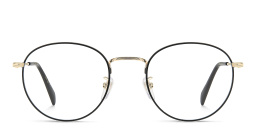 Shop DAVID BECKHAM Timeless Icons Panthos Eyeglasses in Black Gold online.