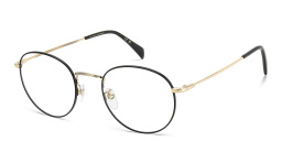 Shop DAVID BECKHAM Timeless Icons Panthos Eyeglasses in Black Gold online.