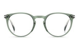 Shop DAVID BECKHAM Timeless Icons Panthos Eyeglasses in Green Crystal online.