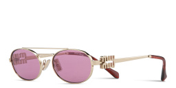 MIU MIU Vertical Logo Oval Sunglasses in Gold – Product Photo 2