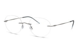 Shop GIORGIO ARMANI Logo Rimless Panthos Eyeglasses in Matte Gunmetal online.