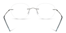 Shop GIORGIO ARMANI Logo Rimless Panthos Eyeglasses in Matte Gunmetal online.