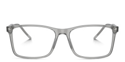Shop GIORGIO ARMANI Logo Wide Rectangle Eyeglasses in Transparent Grey online.