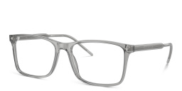 Shop GIORGIO ARMANI Logo Wide Rectangle Eyeglasses in Transparent Grey online.