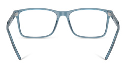 Shop GIORGIO ARMANI Logo Wide Rectangle Eyeglasses in Transparent Blue online.