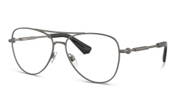 Shop BURBERRY Logo Wide Pilot Eyeglasses in Gunmetal online.