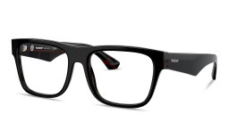 Shop BURBERRY Icon Check Square Eyeglasses in Top Black On Vintage Check online.