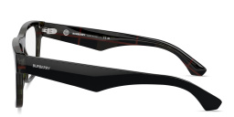 Shop BURBERRY Icon Check Square Eyeglasses in Top Black On Vintage Check online.