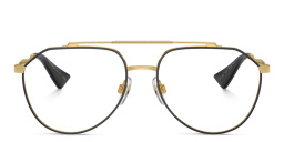 Shop Dolce & Gabbana Logo Wide Pilot Eyeglasses in Gold/Matte Black online.