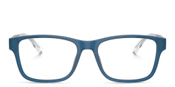 Emporio Armani Logo Wide Rectangle Eyeglasses in Shiny Opaline Blue – Product Photo 1