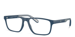 Emporio Armani Logo Wide Rectangle Eyeglasses in Matte Blue – Product Photo 2