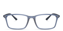 Emporio Armani Logo Wide Rectangle Eyeglasses in Shiny Transparent Blue – Product Photo 1