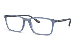 Emporio Armani Logo Wide Rectangle Eyeglasses in Shiny Transparent Blue – Product Photo 2