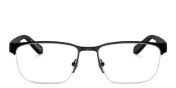 Emporio Armani Logo Wide Half-Rim Irregular Eyeglasses in Matte Black – Product Photo 1
