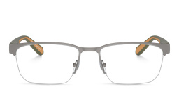 Emporio Armani Logo Wide Half-Rim Irregular Eyeglasses in Matte Gunmetal – Product Photo 1