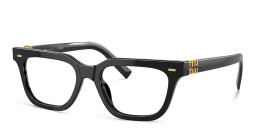 Shop MIU MIU Vertical Logo Rectangle Eyeglasses in Black online.