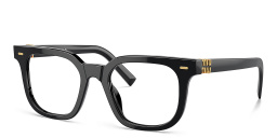 Shop MIU MIU Vertical Logo Square Eyeglasses in Black online.