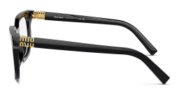 Shop MIU MIU Vertical Logo Square Eyeglasses in Black online.