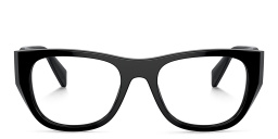 Shop PRADA Logo Irregular Eyeglasses in Black online.