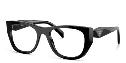 Shop PRADA Logo Irregular Eyeglasses in Black online.