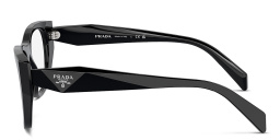 Shop PRADA Logo Irregular Eyeglasses in Black online.