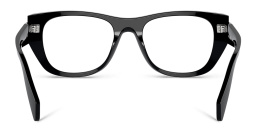 Shop PRADA Logo Irregular Eyeglasses in Black online.
