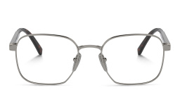 Shop PRADA Logo Rectangle Eyeglasses in Gunmetal online.