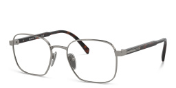 Shop PRADA Logo Rectangle Eyeglasses in Gunmetal online.