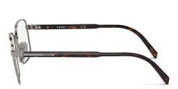 Shop PRADA Logo Rectangle Eyeglasses in Gunmetal online.