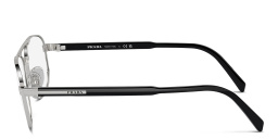 Shop PRADA Logo Wide Oval Eyeglasses in Silver online.
