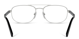 Shop PRADA Logo Wide Oval Eyeglasses in Silver online.