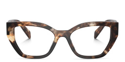 Shop PRADA Logo Irregular Eyeglasses in Caramel Tortoise online.